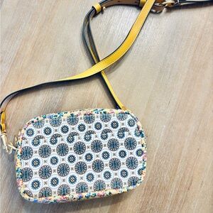 Tory Burch Perry Bombe Mini Crossbody Mixed Print Leather Bag Medallion Floral
